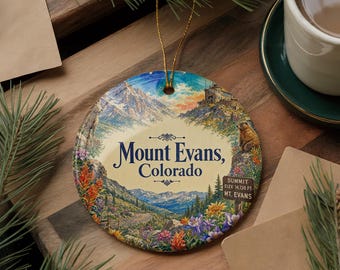 Mount Evans Colorado Watercolor Ceramic Ornament, Rocky Mountain Scenic Souvenir, Colorado Mountain Keepsake Gift