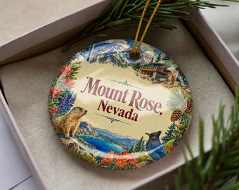 Mount Rose Nevada Ceramic Ornament, Watercolor Mountain Landscape Souvenir, Lake Tahoe Sierra Nevada Keepsake Gift