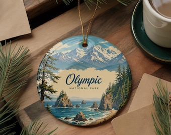 Olympic National Park Travel Poster Style Ceramic Ornament, Washington National Park Souvenir, Scenic Outdoor Nature Keepsake Decor