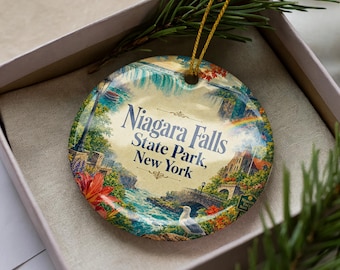 Niagara Falls State Park New York Ceramic Ornament, Watercolor Niagara Falls Landmark Souvenir Gift, Travel Keepsake Decor