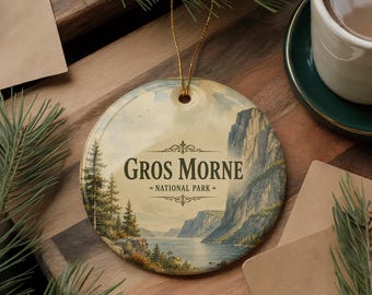 Gros Morne National Park Ceramic Ornament, Watercolor Travel Souvenir, Newfoundland Canada Keepsake, Mountain Fjord Landscape Decor