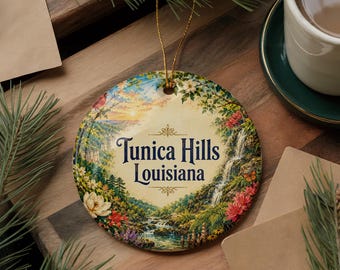 Tunica Hills Louisiana Ceramic Ornament, Watercolor Tunica Hills Nature Landscape Souvenir, Louisiana Travel Keepsake Gift
