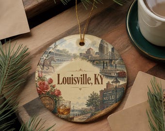 Louisville KY Ceramic Ornament, Louisville Kentucky Souvenir Ornament, Louisville Skyline Landmark Travel Gift, Kentucky Keepsake Ornament