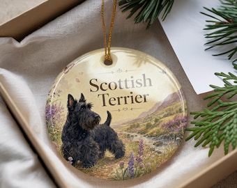 Watercolor Scottish Terrier Ceramic Ornament, Scottie Dog Christmas Tree Ornament, Dog Lover Gift, Pet Memorial Keepsake