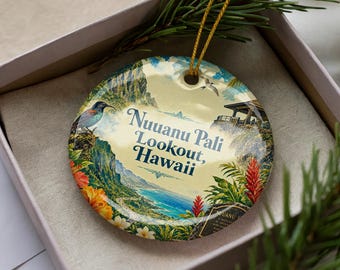 Watercolor Nuuanu Pali Lookout Hawaii Ceramic Ornament, Oahu Scenic Mountain View Souvenir, Hawaiian Travel Keepsake Gift