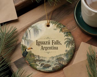 Iguazu Falls Argentina Ceramic Ornament, Watercolor Iguazu National Park Souvenir, South America Travel Keepsake Decor