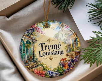 Watercolor Tremé Louisiana Ceramic Ornament, New Orleans Neighborhood Street Scenes, Jazz Music Culture Souvenir Gift, NOLA Decor