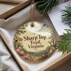 Sharp Top Trail Virginia Watercolor Ceramic Ornament, Blue Ridge Mountains Hiking Trail Souvenir, Virginia Travel Keepsake Gift