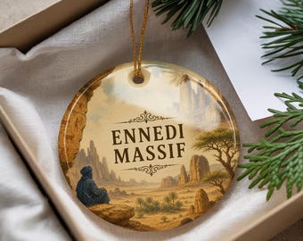 Ennedi Massif Watercolor Ceramic Ornament, Chad Desert Mountains Landscape Christmas Tree Decoration, Travel Souvenir Gift