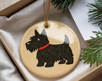 Scottish Terrier Ceramic Ornament, Cute Minimalist Kawaii Cartoon Scotty Dog Hanging Christmas Tree Decoration, Dog Lover Gift