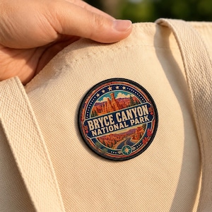 Bryce Canyon National Park Travel Poster Style Iron-On Patch, Utah Hoodoos Souvenir Badge, Outdoor Adventure Hiking Patch