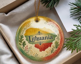Watercolor Lithuania Ceramic Ornament, Lithuania Travel Souvenir, Baltic Country Christmas Tree Decoration, Lithuania Gift