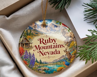 Ruby Mountains Nevada Ceramic Ornament, Scenic Mountain Range Souvenir, Nevada Travel Keepsake, Holiday Tree Decoration, Gift for Hikers
