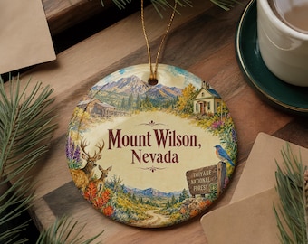 Mount Wilson Nevada Watercolor Ceramic Ornament, Mountain Landmark Souvenir, Nevada Travel Keepsake, Scenic Mountain Decor