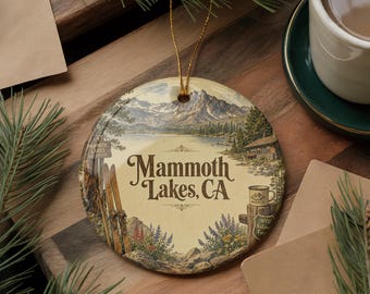 Mammoth Lakes CA Watercolor Ceramic Ornament, Sierra Nevada Mountain Lake Souvenir, California Travel Keepsake Gift