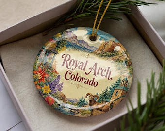 Royal Arch Colorado Watercolor Ceramic Ornament, Boulder Flatirons Landmark Souvenir, Colorado Hiking Keepsake Gift