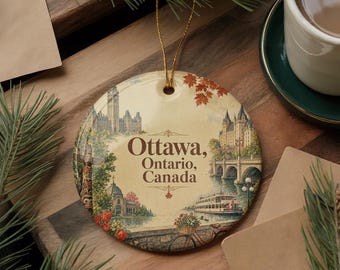 Watercolor Ottawa Ontario Canada Ceramic Ornament, Ottawa Souvenir Ornament, Canada Travel Keepsake, Ottawa Landmark Holiday Decor