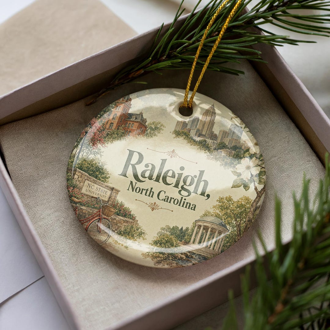 Raleigh North Carolina Watercolor Ceramic Ornament, Raleigh NC City ...