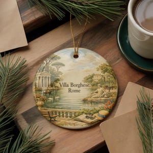 Villa Borghese Rome Watercolor Ceramic Ornament, Italian Garden Landmark Souvenir, Rome Travel Keepsake, Christmas Tree Decor