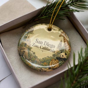 San Diego Zoo California Ceramic Ornament, Watercolor San Diego Zoo Landmark Souvenir Hanging Ornament Gift