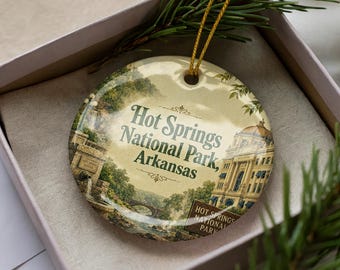 Hot Springs National Park Arkansas Ceramic Ornament, Watercolor Travel Souvenir, National Park Keepsake, Bathhouse Row Gift
