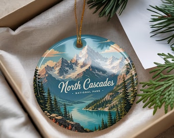 North Cascades National Park Ceramic Ornament, Travel Poster Style Souvenir, Washington Mountain Landscape Keepsake Gift