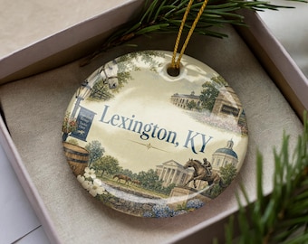 Lexington KY Watercolor Ceramic Ornament, Lexington Kentucky Souvenir Ornament, Bluegrass State Travel Keepsake, Gift for Kentucky Lovers