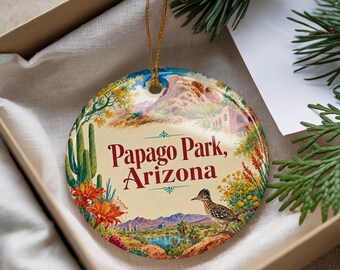 Papago Park Arizona Ceramic Ornament, Watercolor Desert Landscape Souvenir, Phoenix AZ Travel Gift, Red Rock Buttes Keepsake