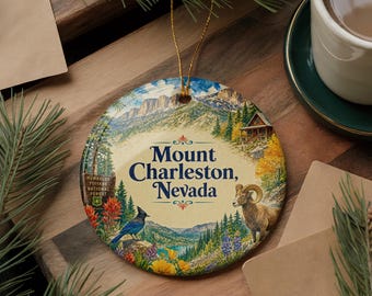 Mount Charleston Nevada Watercolor Ceramic Ornament, Mountain Landscape Souvenir, Las Vegas Area Travel Keepsake, Holiday Tree Decor
