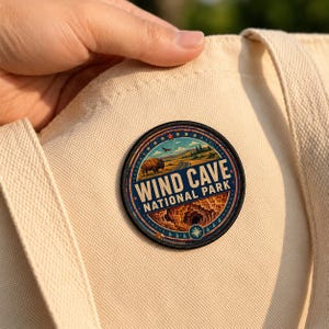 Wind Cave National Park Iron-On Patch, South Dakota Travel Poster Souvenir Patch, National Park Badge Applique