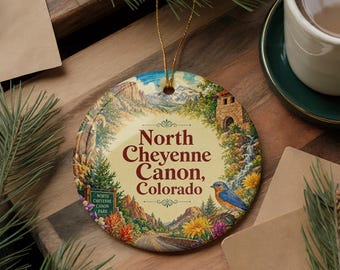 North Cheyenne Canon Colorado Ceramic Ornament, Watercolor Colorado Springs Canyon Landscape Souvenir Gift Decoration