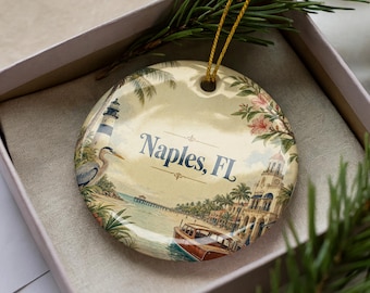 Naples Florida Ceramic Ornament, Watercolor Naples FL Souvenir, Coastal Florida Vacation Keepsake, Naples Beach Town Gift