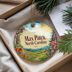 Max Patch North Carolina Ceramic Ornament, Watercolor Mountain Landscape Keepsake, Appalachian Trail Souvenir Gift
