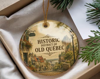 Historic District of Old Québec Ceramic Ornament, Old Quebec City Landmark Souvenir, Quebec Canada Travel Keepsake, Watercolor Ornament