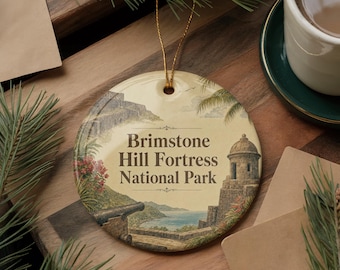 Brimstone Hill Fortress National Park Ceramic Ornament, Saint Kitts Historic Fort Landmark Watercolor Keepsake Decoration