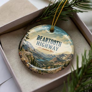 Beartooth Highway Montana Wyoming Ceramic Ornament, Travel Poster Style Scenic Mountain Road Souvenir Gift