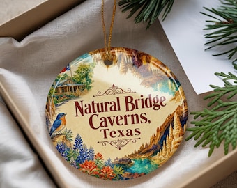 Natural Bridge Caverns Texas Ceramic Ornament, Watercolor Cave Landmark Souvenir, San Antonio Underground Cavern Gift