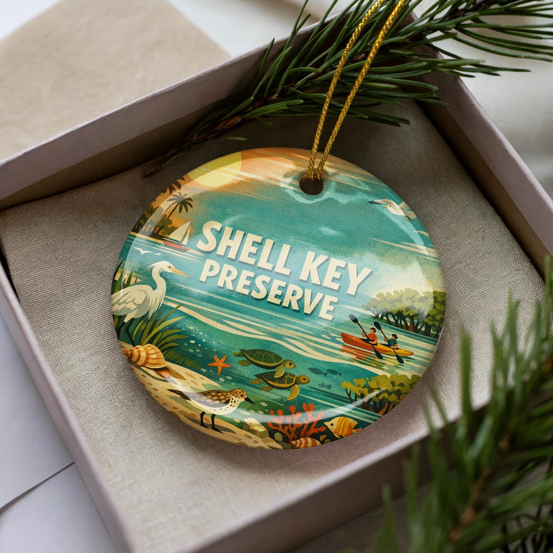 Shell Key Preserve Ceramic Ornament, Midcentury Modern Florida Coastal ...