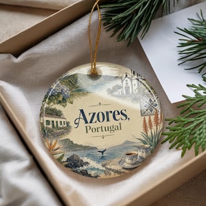 Azores Portugal Ceramic Ornament, Watercolor Azores Islands Souvenir, Portuguese Travel Keepsake, Vacation Memory Gift