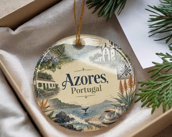 Azores Portugal Ceramic Ornament, Watercolor Azores Islands Souvenir, Portuguese Travel Keepsake, Vacation Memory Gift