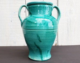Vintage Rare Italian Jade Blue Green Pottery Barn Earthenware Ceramic Vase