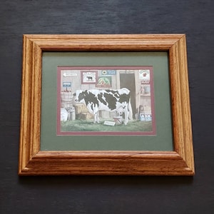 Vintage ingelijste land koe artwork print boerderij stijl kunst wand decor