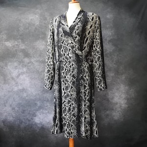 Vintage 80s Dana Buchman Snakeskin Animal Print Long Sleeve Dress Size 16 M L