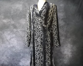 Vintage 80s Dana Buchman Snakeskin Animal Print Long Sleeve Dress Size 16 M L