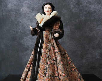 Vintage Franklin Mint Heirloom 23&quot; Scarlett O&#39;Hara Paisley Robe Porcelain Doll, Gone With The Wind Vivien Leigh Collectible