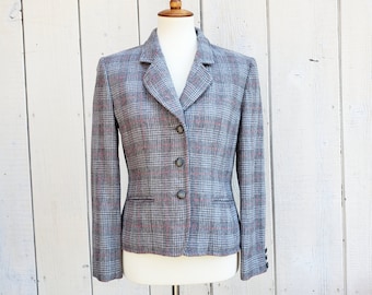 Vintage Pendleton 100% Virgin Wool Gray Check Pattern Womens Jacket Size 6