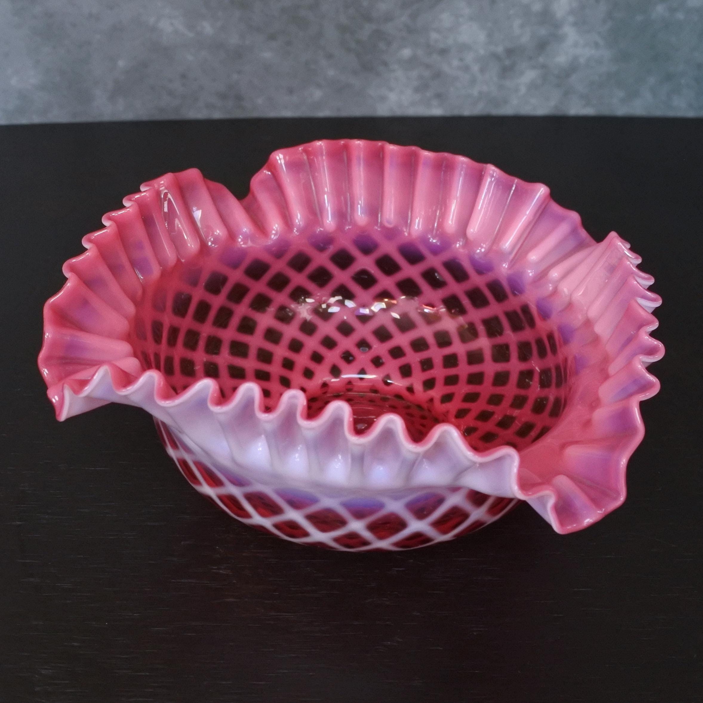 Vintage Fenton Cranberry Opalescent Diamond Pattern Optic Art