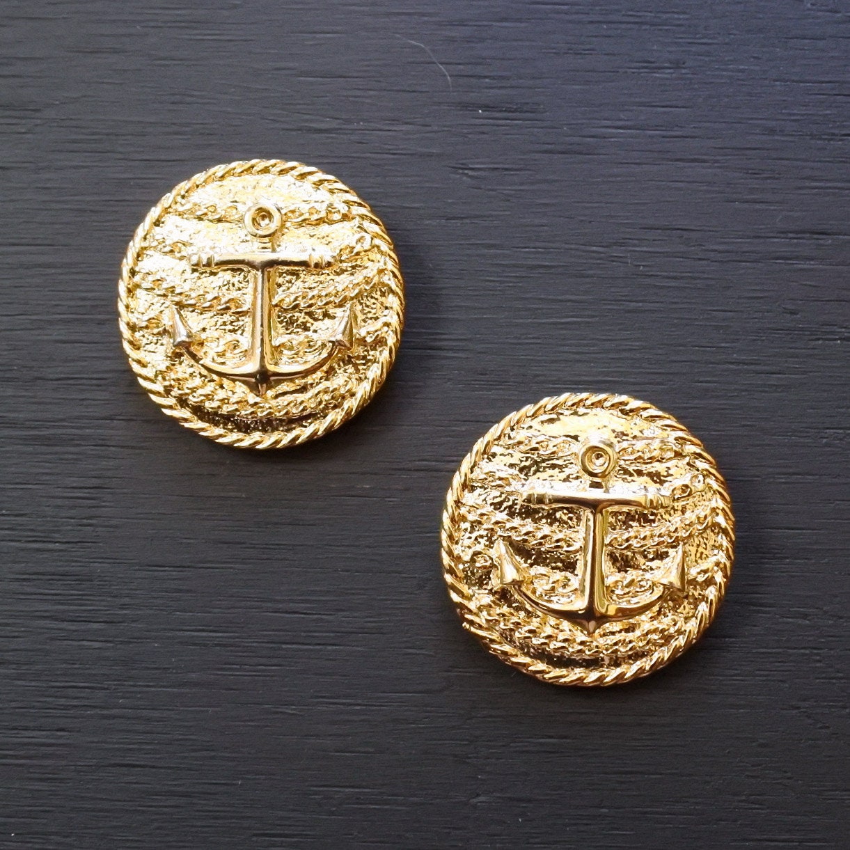 Vintage 80s Anchor Nautical Style Gold Tone Metal Shoe Clips