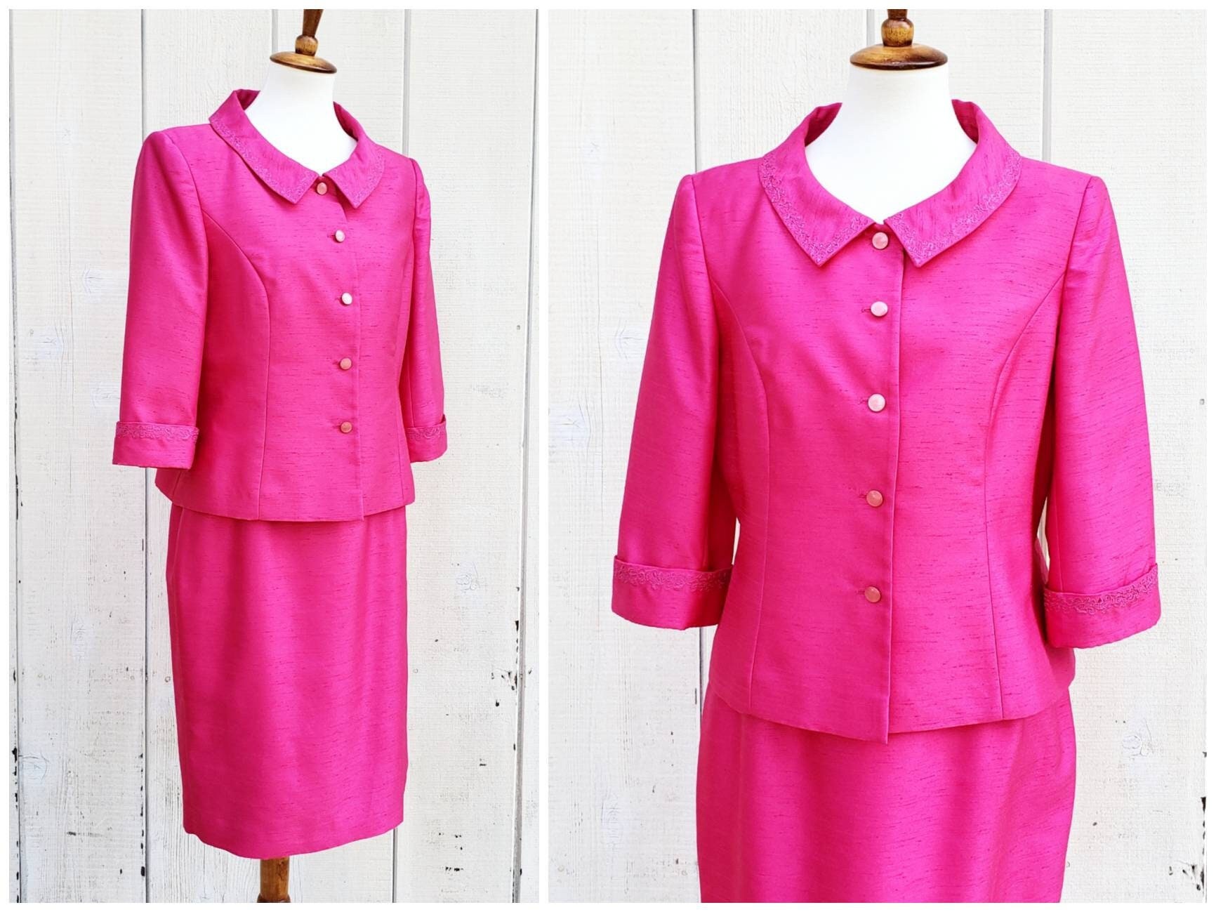 hot pink jacket and skirt set