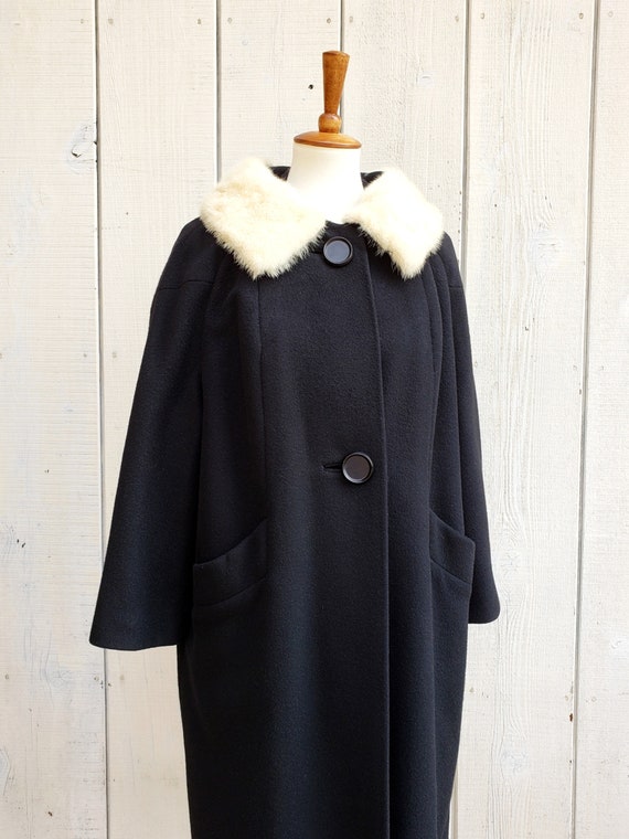 Vintage 1960s Mid Century Black Wool Blonde Mink … - image 3